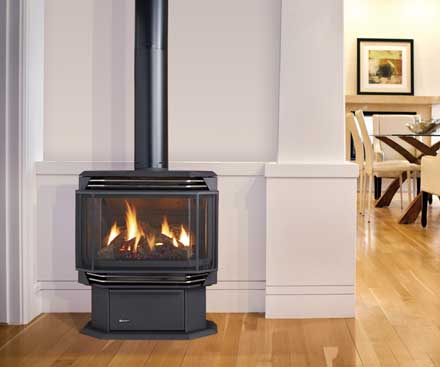 Regency U38 Free Standing Gas Stove Fireplace in black with chrome louvers