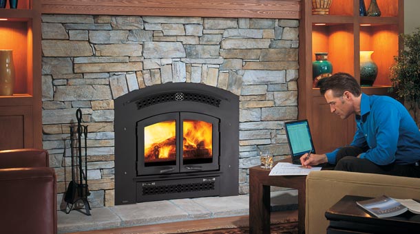 Regency L234 Gas Fireplace Insert with gray brick surround