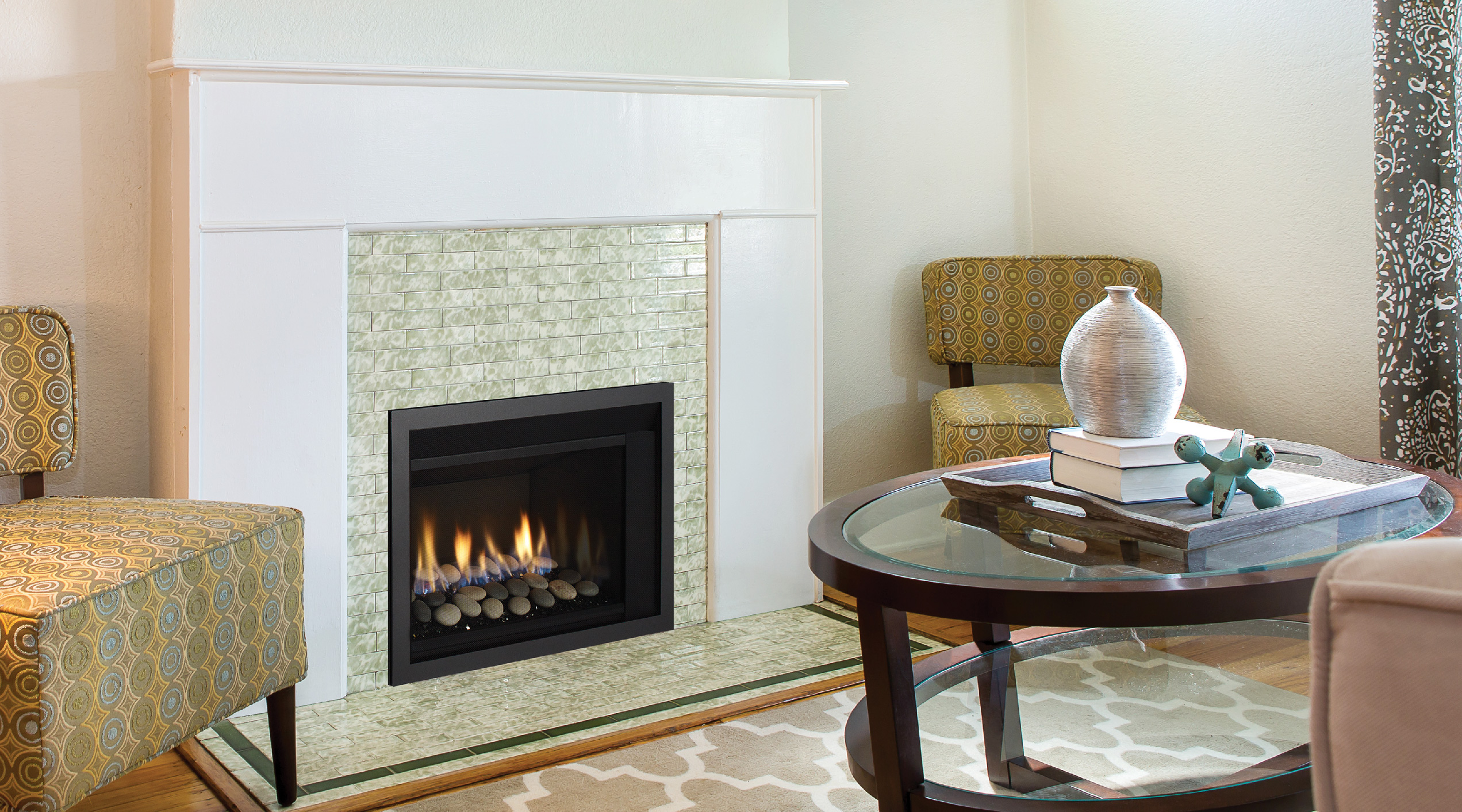 Regency HRI3E gas fireplace insert with multi-colored tile surround