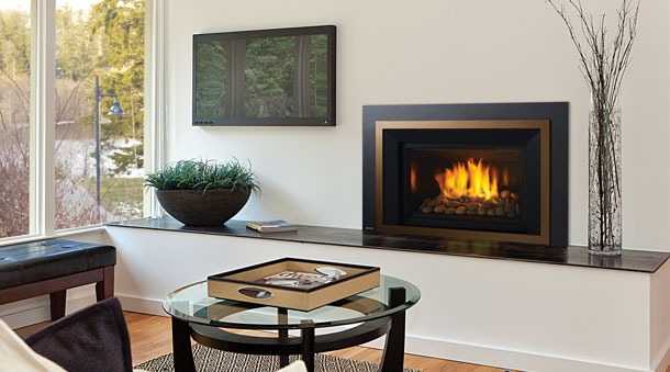 Regency HRI6E gas fireplace insert with modern white surround